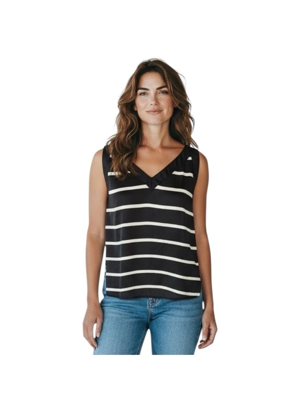Who What Wear Size L Black Striped Sleeveless Top